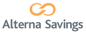 Alterna Savings logo with an orange infinity symbol above the company name in grey text.