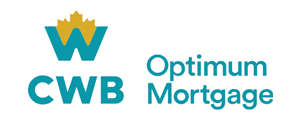 CWB Optimum Mortgage logo featuring a blue "W" with a gold maple leaf and the text "CWB Optimum Mortgage" on a white background.