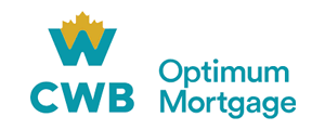 CWB Optimum Mortgage logo featuring a blue "W" with a gold maple leaf and the text "CWB Optimum Mortgage" on a white background.