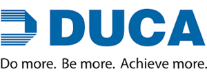 DUCA logo with blue text and a striped icon, accompanied by the slogan: "Do more. Be more. Achieve more.