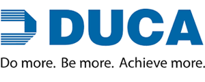 DUCA logo with blue text and a striped icon, accompanied by the slogan: "Do more. Be more. Achieve more.