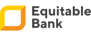 Equitable Bank logo featuring a yellow and orange geometric shape to the left of the words "Equitable Bank" in bold, dark gray letters.