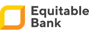 Equitable Bank logo featuring a yellow and orange geometric shape to the left of the words "Equitable Bank" in bold, dark gray letters.