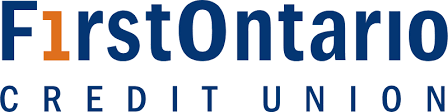 FirstOntario Credit Union logo with the "i" in "First" stylized as the number 1 in orange; the rest of the text is in blue.