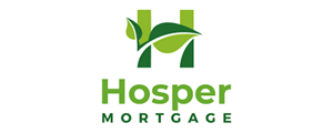 Green and white logo for Hosper Mortgage showing a stylized "H" with a leaf design above the company name in bold and light green text.