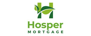Green and white logo for Hosper Mortgage showing a stylized "H" with a leaf design above the company name in bold and light green text.