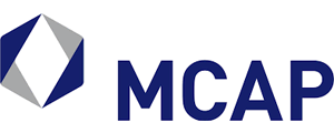 MCAP logo featuring a geometric, folded paper design in blue and grey, positioned to the left of the bold blue letters "MCAP" on a white background.