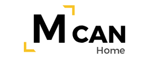 Logo with the text "MCAN Home," where the "M" and yellow accents form part of a stylized design.