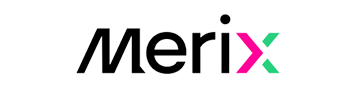 Merix logo with "Mer" in black letters and "ix" in pink and green stylized shapes.