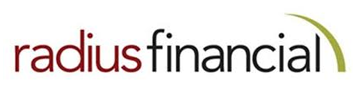 Radius Financial logo with "radius" in red, "financial" in black, and a green curved line resembling an arc on the right side.