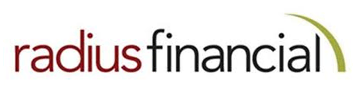 Radius Financial logo with "radius" in red, "financial" in black, and a green curved line resembling an arc on the right side.